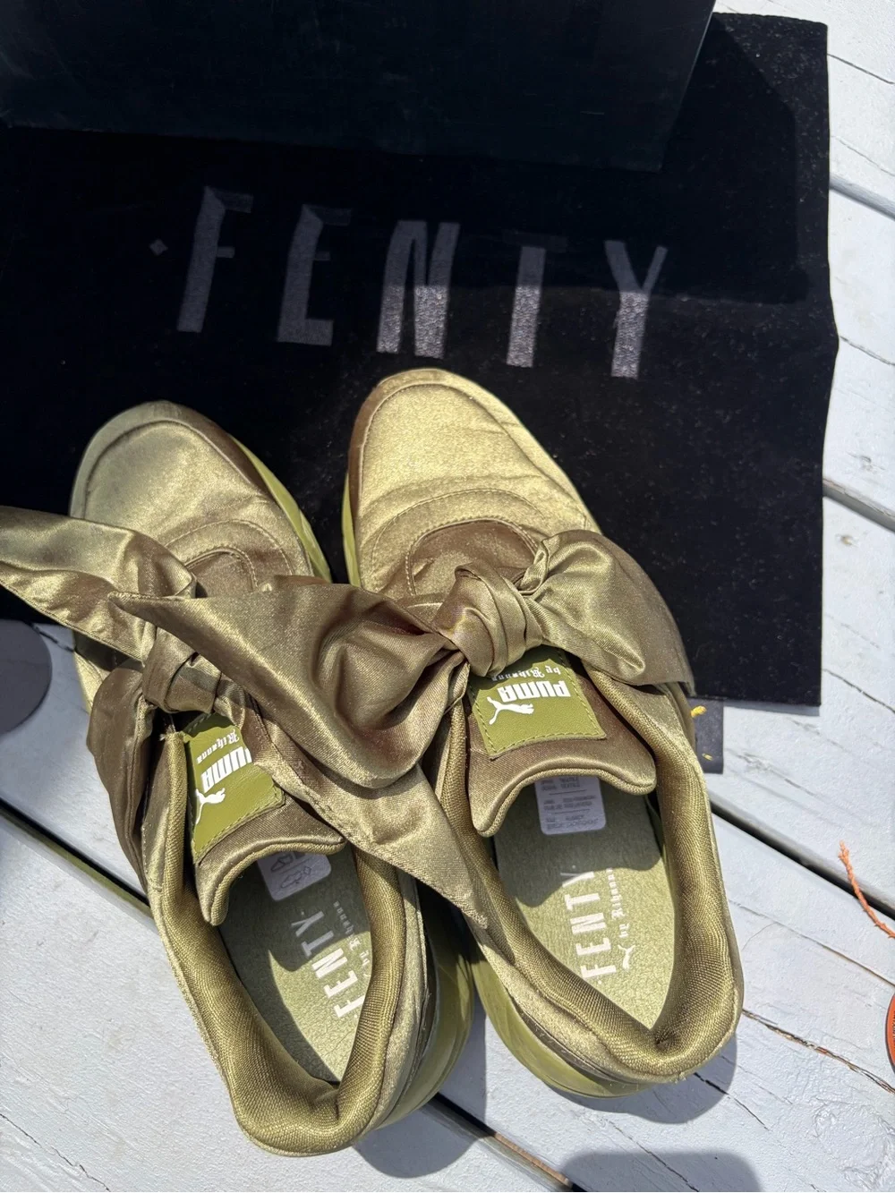 Women's Olive Green Satin Bow Chunky Sneakers